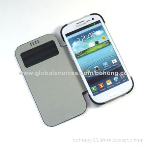 Original Imitated PU Grain with Drawing Line Grain PC Bottom Mirror Folio Case for Samsung Galaxy S3